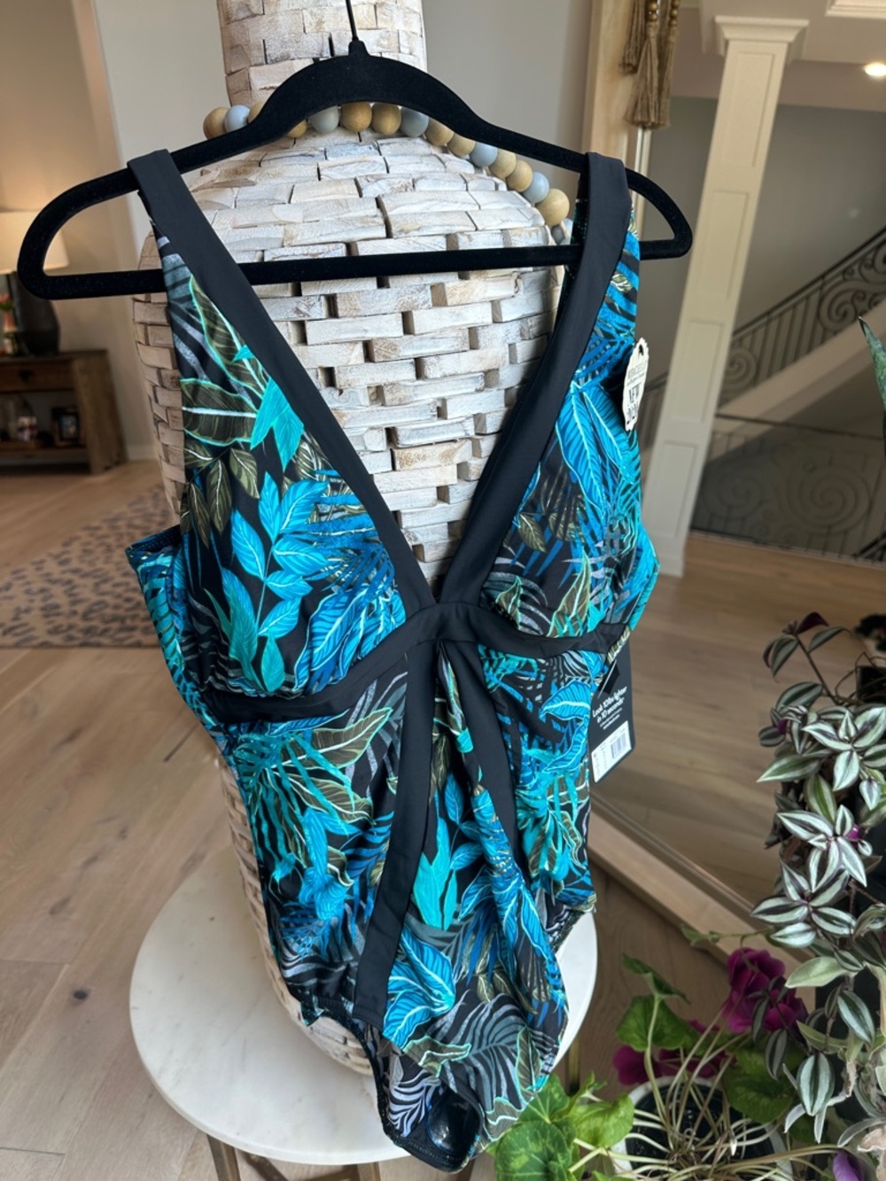 Miraclesuit Kids One Piece in Blue and Green Leaf Print